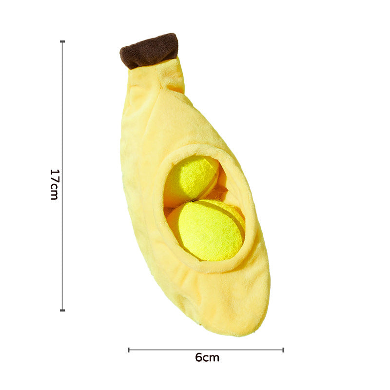 HKM-1503421 Elastic Plush Pet Toy Ball Set - Avocado, Watermelon, Banana, and Pea Shapes - Fun with Loud Paper Sound