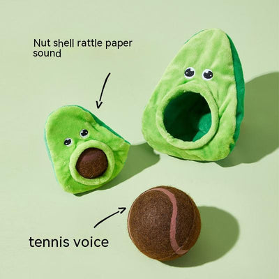 HKM-1503421 Elastic Plush Pet Toy Ball Set - Avocado, Watermelon, Banana, and Pea Shapes - Fun with Loud Paper Sound