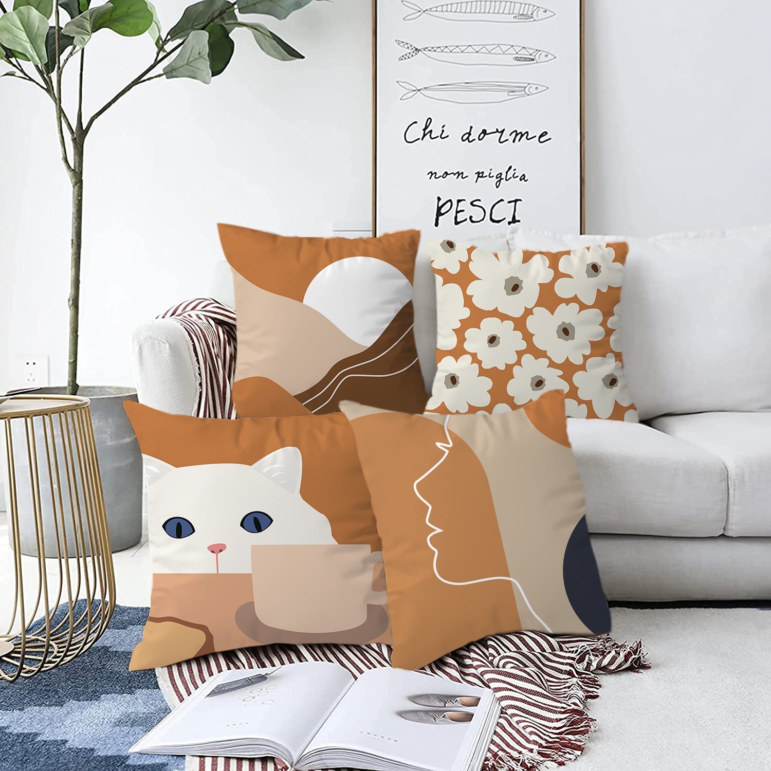 HKM-150355 Nordic Abstract Geometric Throw Pillow Cover in Peach Skin - 45x45CM