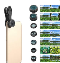 HKM-150355 Universal 10-in-1 Smartphone Camera Lens Kit with Fisheye, Wide Angle, Macro, Telephoto, CPL, Kaleidoscope, and Star Filters