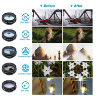 HKM-150355 Universal 10-in-1 Smartphone Camera Lens Kit with Fisheye, Wide Angle, Macro, Telephoto, CPL, Kaleidoscope, and Star Filters