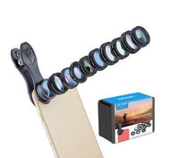 HKM-150355 Universal 10-in-1 Smartphone Camera Lens Kit with Fisheye, Wide Angle, Macro, Telephoto, CPL, Kaleidoscope, and Star Filters