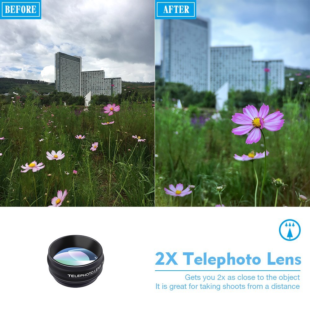 HKM-150355 Universal 10-in-1 Smartphone Camera Lens Kit with Fisheye, Wide Angle, Macro, Telephoto, CPL, Kaleidoscope, and Star Filters