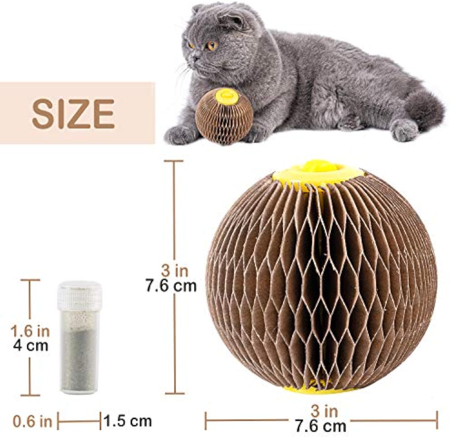 HKM-1504061 Catnip Scratch Ball Toy for Cats - Eco-Friendly Refillable Natural Catnip, Combines Scratching and Playing, Reduces Obesity and Loneliness