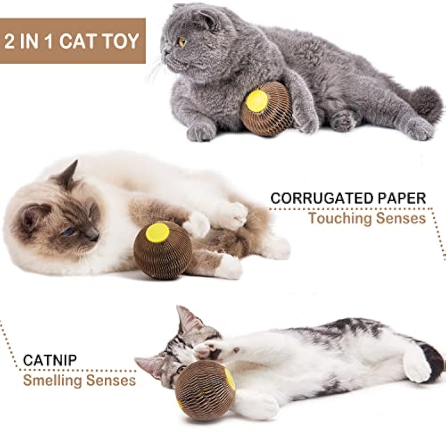 HKM-1504061 Catnip Scratch Ball Toy for Cats - Eco-Friendly Refillable Natural Catnip, Combines Scratching and Playing, Reduces Obesity and Loneliness