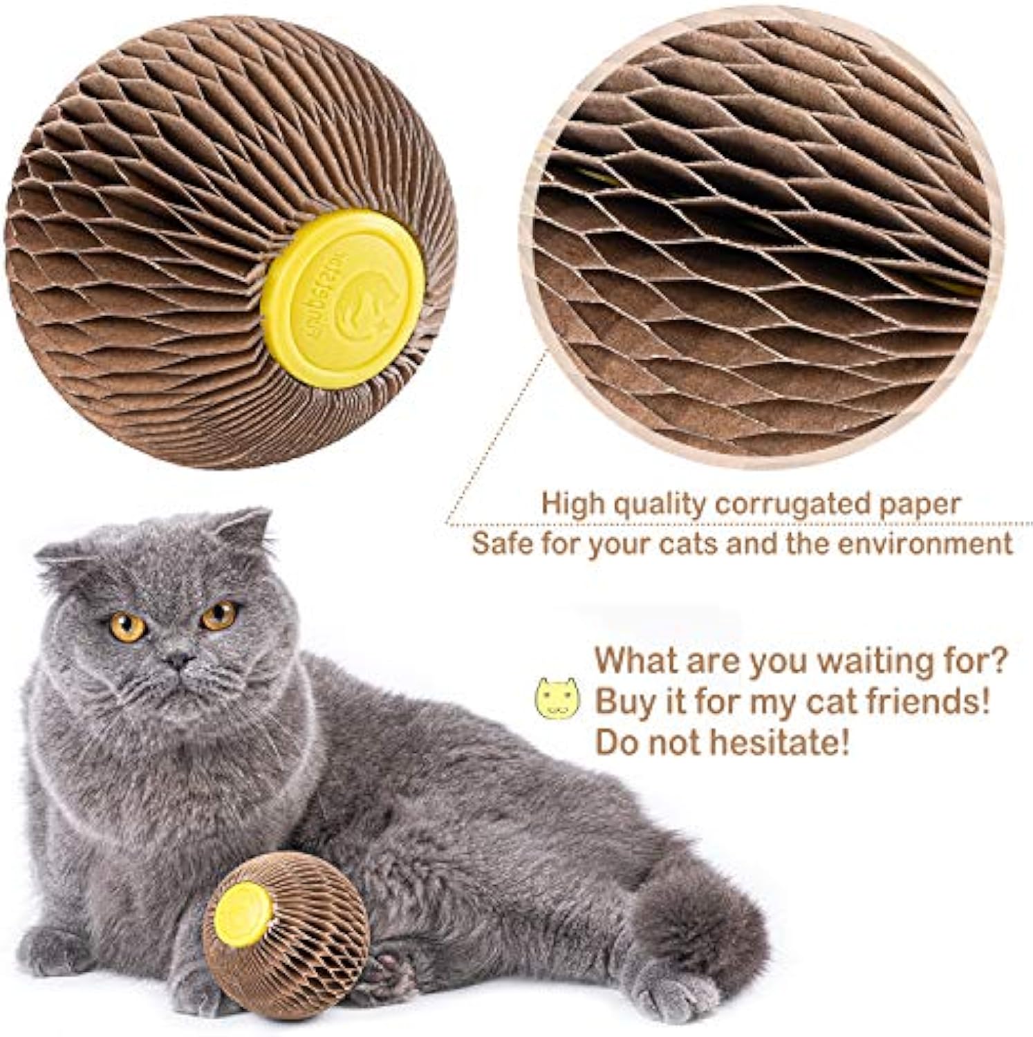 HKM-1504061 Catnip Scratch Ball Toy for Cats - Eco-Friendly Refillable Natural Catnip, Combines Scratching and Playing, Reduces Obesity and Loneliness