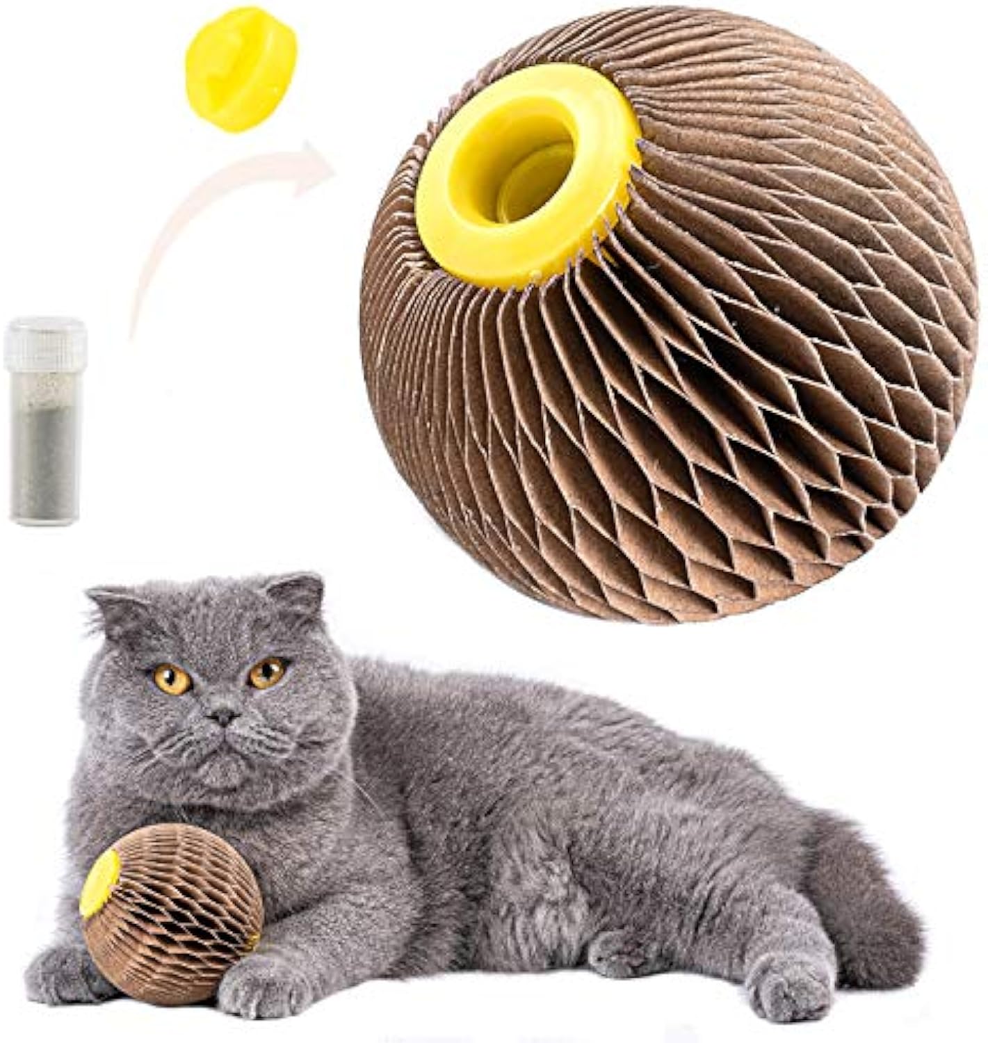 HKM-1504061 Catnip Scratch Ball Toy for Cats - Eco-Friendly Refillable Natural Catnip, Combines Scratching and Playing, Reduces Obesity and Loneliness