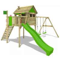 HKM-150419 Children's Wooden Playhouse with Slide and Swing for Outdoor Garden Fun