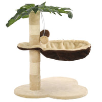 HKM-1505853 Beige and Brown Cat Scratching Post with Cozy Bed and Sisal Wrapped Bar, 50 cm Height