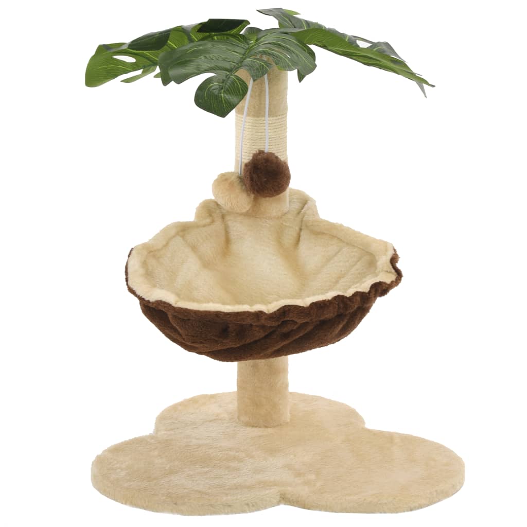 HKM-1505853 Beige and Brown Cat Scratching Post with Cozy Bed and Sisal Wrapped Bar, 50 cm Height