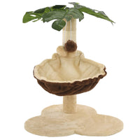 HKM-1505853 Beige and Brown Cat Scratching Post with Cozy Bed and Sisal Wrapped Bar, 50 cm Height