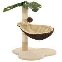 HKM-1505853 Beige and Brown Cat Scratching Post with Cozy Bed and Sisal Wrapped Bar, 50 cm Height