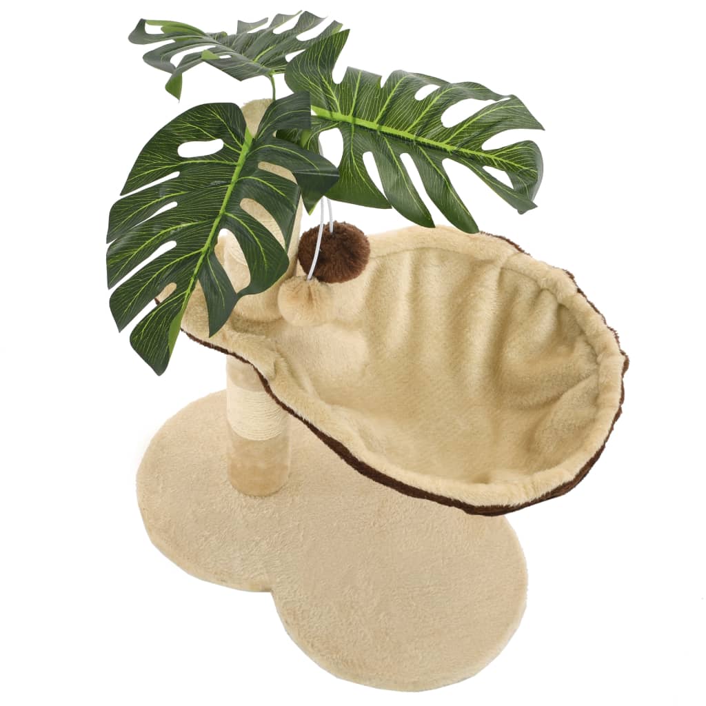 HKM-1505853 Beige and Brown Cat Scratching Post with Cozy Bed and Sisal Wrapped Bar, 50 cm Height