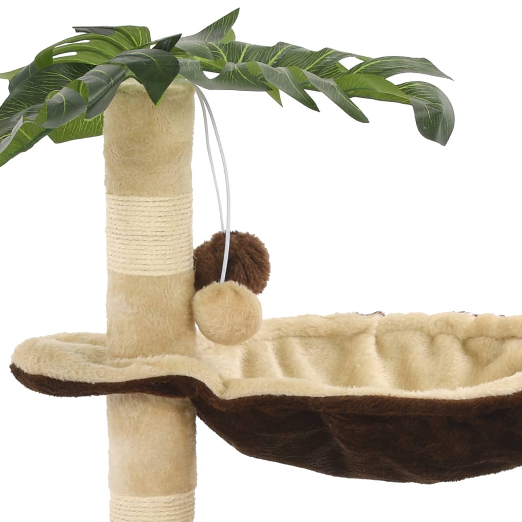 HKM-1505853 Beige and Brown Cat Scratching Post with Cozy Bed and Sisal Wrapped Bar, 50 cm Height