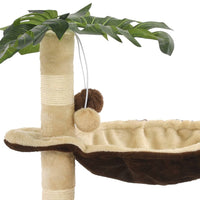 HKM-1505853 Beige and Brown Cat Scratching Post with Cozy Bed and Sisal Wrapped Bar, 50 cm Height