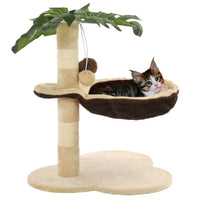 HKM-1505853 Beige and Brown Cat Scratching Post with Cozy Bed and Sisal Wrapped Bar, 50 cm Height