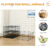 HKM-1506237 Black Pet Playpen with Door - Metal Mesh Cage for Small Animals, Includes Mallet and Non-Slip Mats