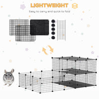 HKM-1506237 Black Pet Playpen with Door - Metal Mesh Cage for Small Animals, Includes Mallet and Non-Slip Mats