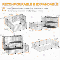 HKM-1506237 Black Pet Playpen with Door - Metal Mesh Cage for Small Animals, Includes Mallet and Non-Slip Mats