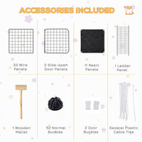 HKM-1506237 Black Pet Playpen with Door - Metal Mesh Cage for Small Animals, Includes Mallet and Non-Slip Mats