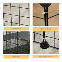 HKM-1506237 Black Pet Playpen with Door - Metal Mesh Cage for Small Animals, Includes Mallet and Non-Slip Mats