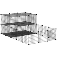 HKM-1506237 Black Pet Playpen with Door - Metal Mesh Cage for Small Animals, Includes Mallet and Non-Slip Mats