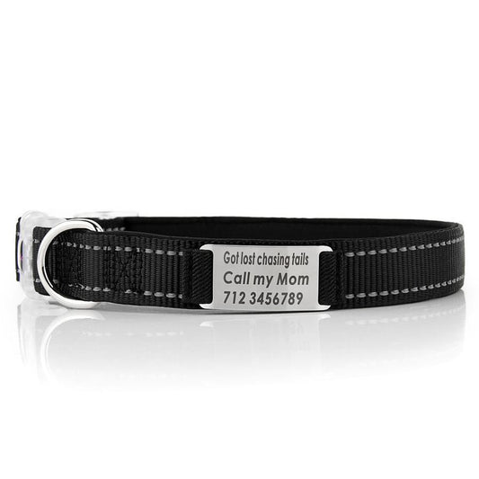 HKM-150675 Customized Nylon Dog Collar with Reflective Strips and Stainless Steel Tag - Available in Multiple Colors and Sizes