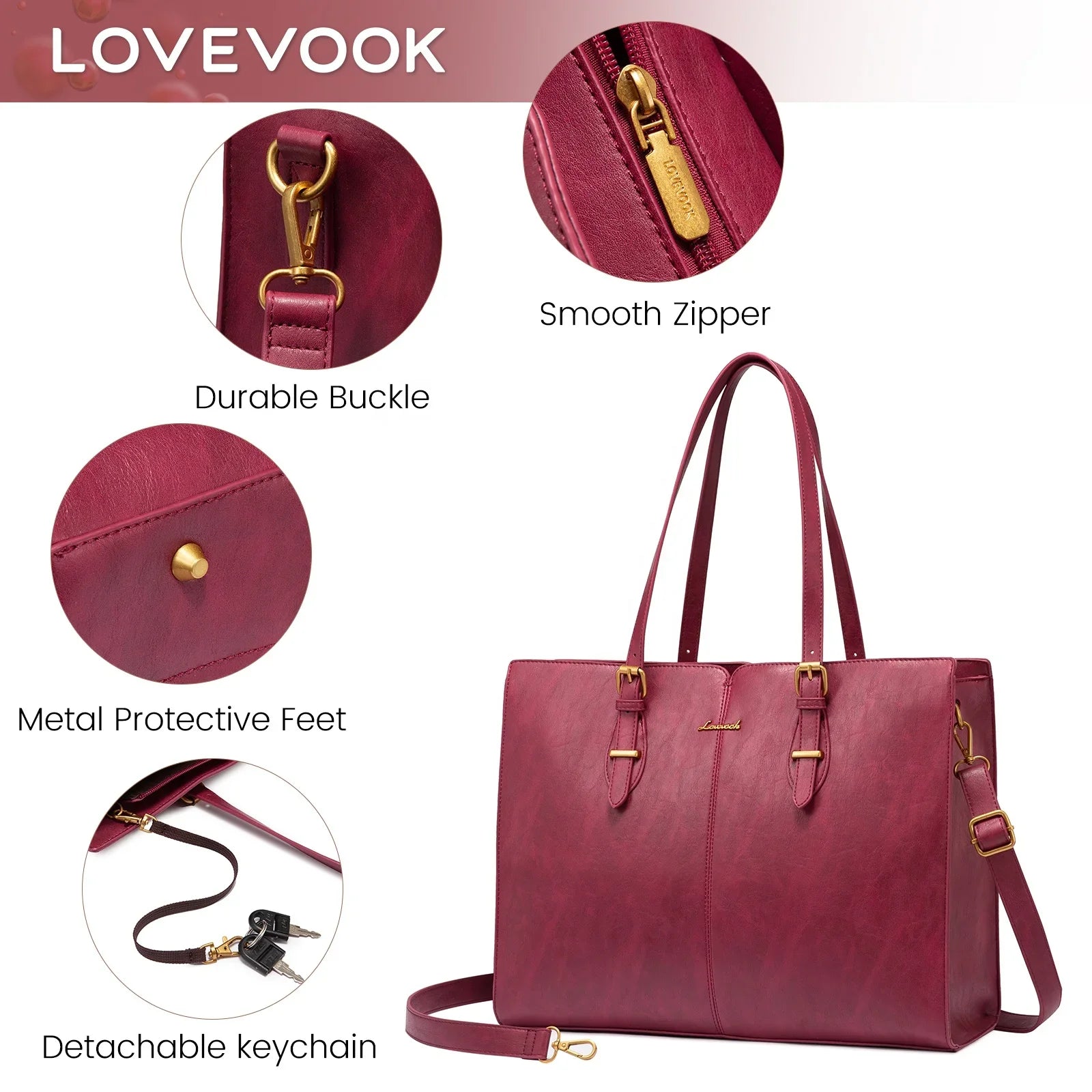HKM-150675 Vintage Waterproof PU Leather Laptop Tote Bag for Women – Stylish 15.6-inch Business Briefcase
