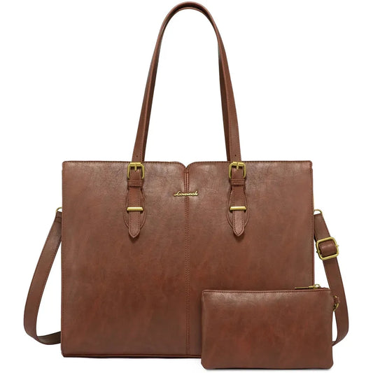 HKM-150675 Vintage Waterproof PU Leather Laptop Tote Bag for Women – Stylish 15.6-inch Business Briefcase