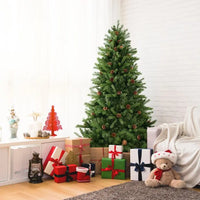 HKM-150739 6/7 FT Artificial Christmas Tree with Pine Cones and Adjustable Brightness Features