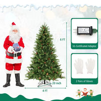 HKM-150739 6/7 FT Artificial Christmas Tree with Pine Cones and Adjustable Brightness Features