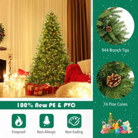 HKM-150739 6/7 FT Artificial Christmas Tree with Pine Cones and Adjustable Brightness Features