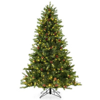 HKM-150739 6/7 FT Artificial Christmas Tree with Pine Cones and Adjustable Brightness Features
