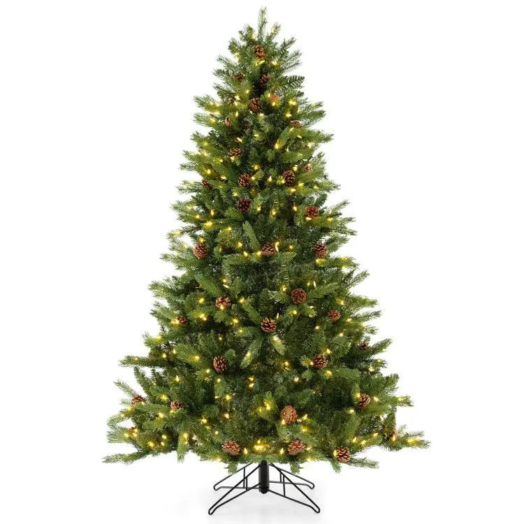 HKM-150739 6/7 FT Artificial Christmas Tree with Pine Cones and Adjustable Brightness Features