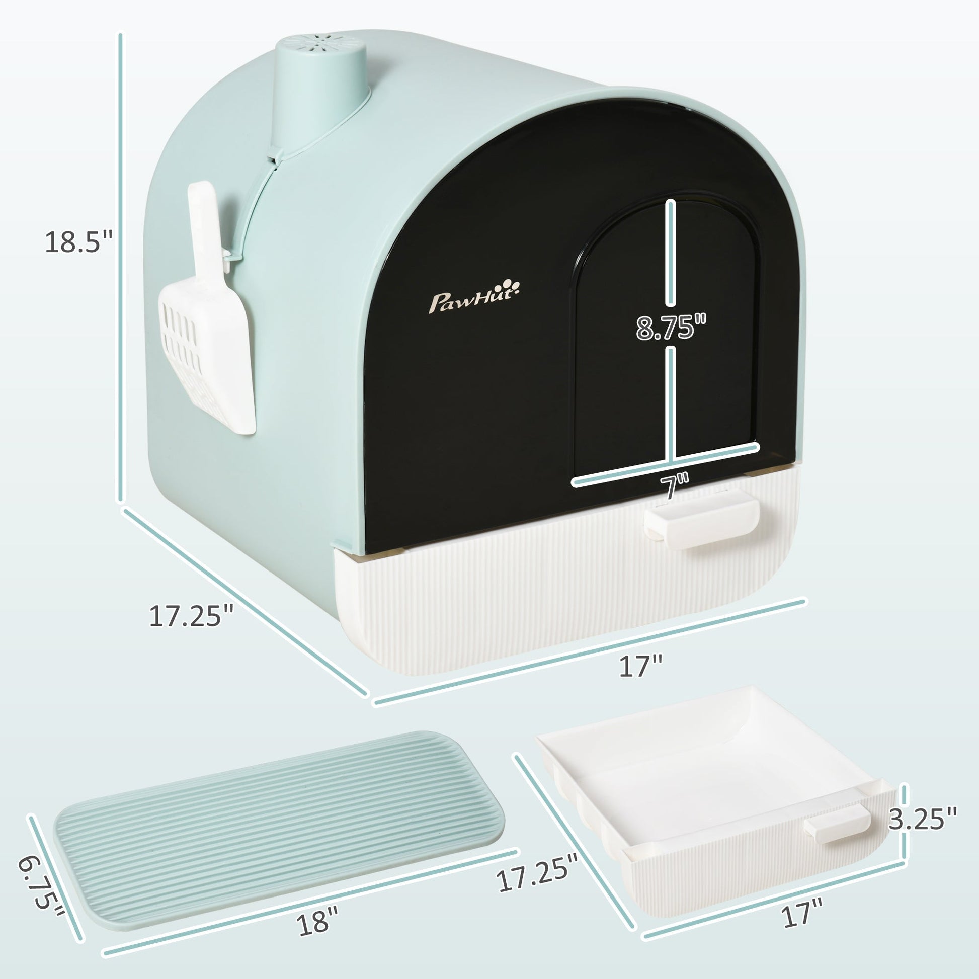 HKM-1508029 Enclosed Cat Litter Box with Lid, Drawer Design, Anti-Leakage, Easy Clean, Odor Control, Green