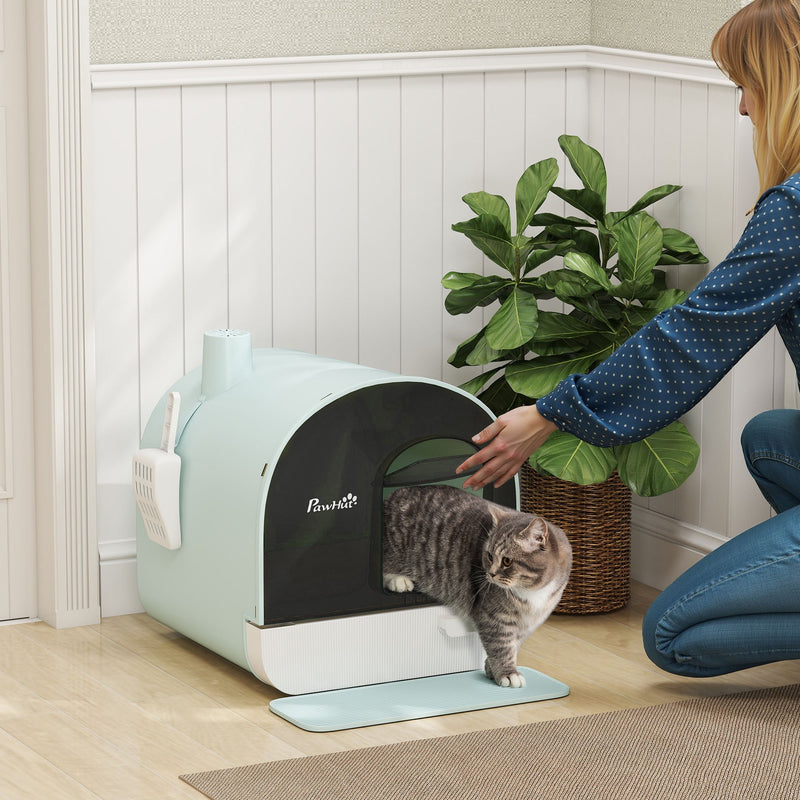 HKM-1508029 Enclosed Cat Litter Box with Lid, Drawer Design, Anti-Leakage, Easy Clean, Odor Control, Green