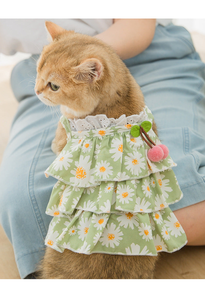 HKM-1510717 Daisy Print Summer Cat Suspender Dress in Green - Various Sizes Available