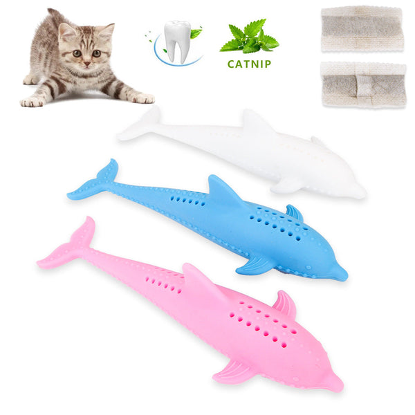 HKM-1510973 Catnip Silicone Fish Molar Stick for Dental Care and Stress Relief - 16x2.5cm