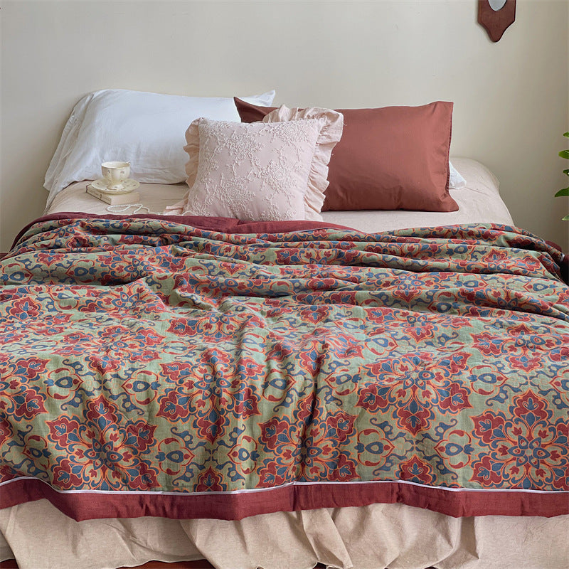 HKM-151123 Double-Layer Cotton Jacquard Summer Blanket - 200x230 cm, Soft Soybean Fiber Blend