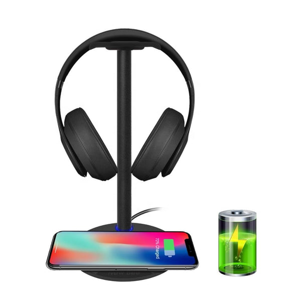 HKM-151187 Wireless Charging Headset Stand - Aluminum & TPU Design with 5W/7.5W/10W Power Output