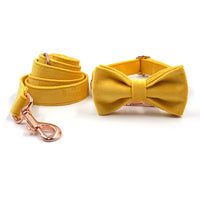 HKM-1512125 Turmeric Velvet Dog Collar Set with Rose Gold Buckle and Bow