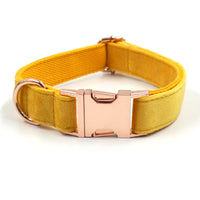 HKM-1512125 Turmeric Velvet Dog Collar Set with Rose Gold Buckle and Bow