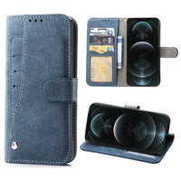 HKM-151379 Apple iPhone 13 Flip Card Holder Wallet Case in Black, Blue, and Purple - Handmade TPU and Leather Design