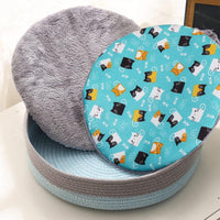 HKM-1515581 Cozy Cooling Round Cat Bed with Wicker Design, Washable Cotton Nest for Indoor Cats