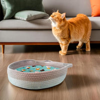 HKM-1515581 Cozy Cooling Round Cat Bed with Wicker Design, Washable Cotton Nest for Indoor Cats