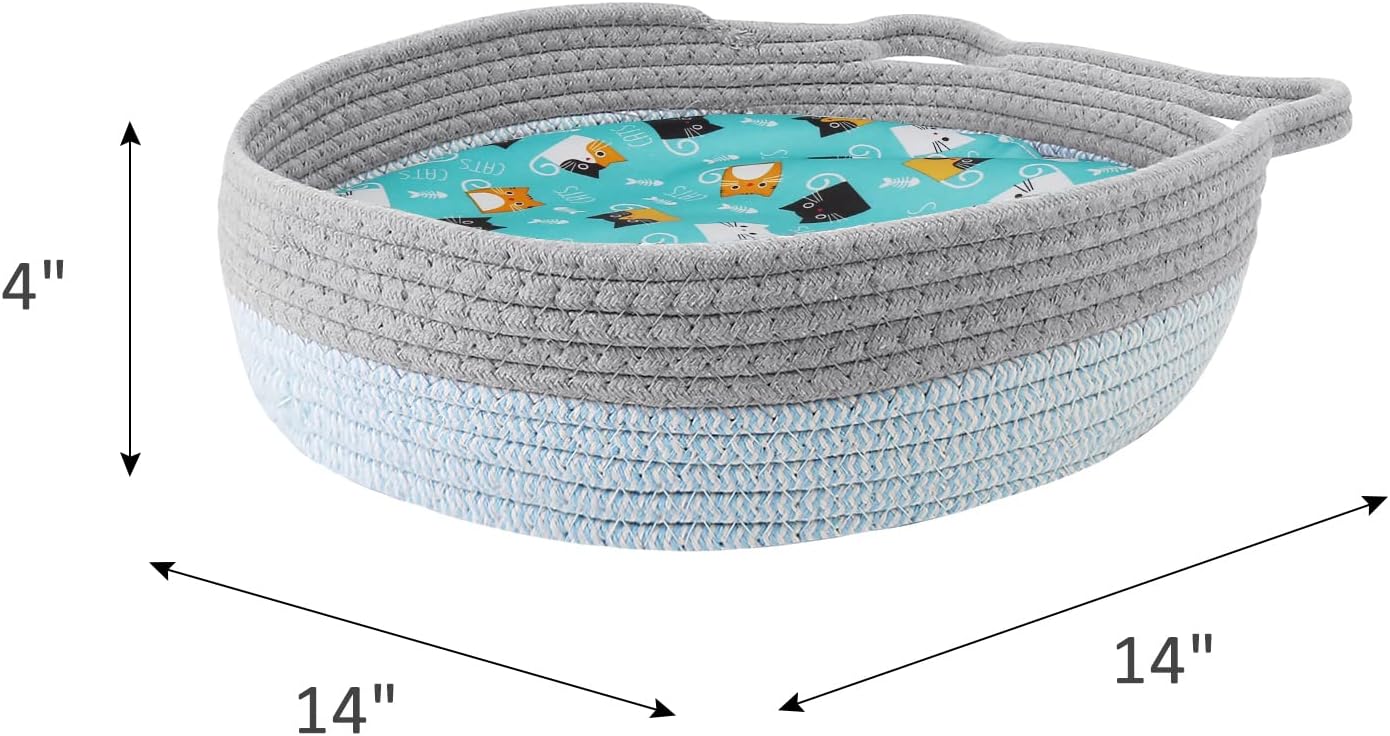 HKM-1515581 Cozy Cooling Round Cat Bed with Wicker Design, Washable Cotton Nest for Indoor Cats