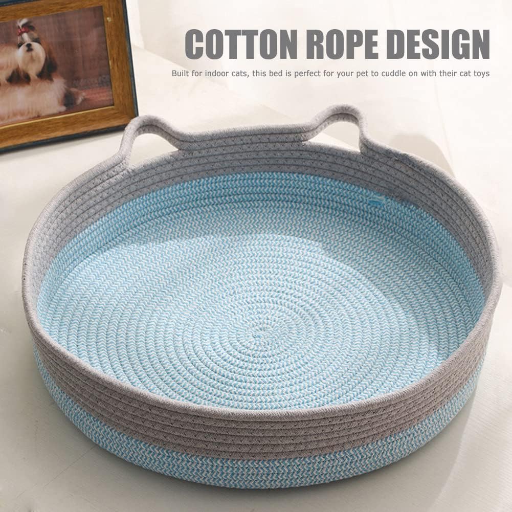 HKM-1515581 Cozy Cooling Round Cat Bed with Wicker Design, Washable Cotton Nest for Indoor Cats