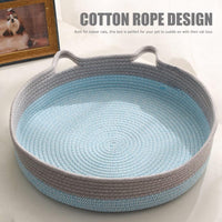 HKM-1515581 Cozy Cooling Round Cat Bed with Wicker Design, Washable Cotton Nest for Indoor Cats