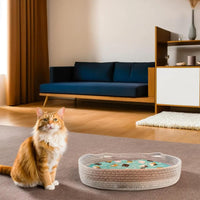 HKM-1515581 Cozy Cooling Round Cat Bed with Wicker Design, Washable Cotton Nest for Indoor Cats