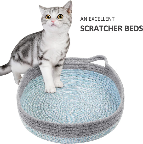 HKM-1515581 Cozy Cooling Round Cat Bed with Wicker Design, Washable Cotton Nest for Indoor Cats